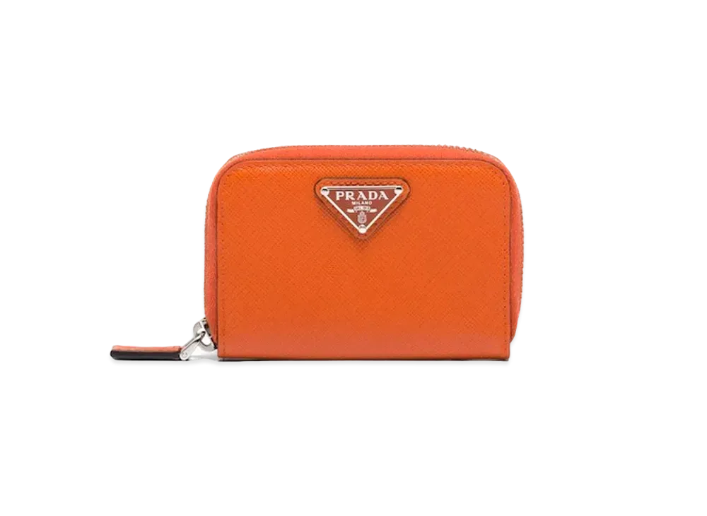 PRADA Saffiano Triangle Coin Case "Orange"