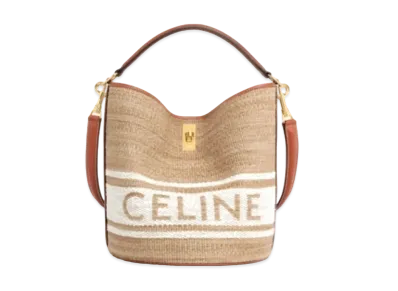 CELINE Bucket 16 Bag in Textile with Celine Logo and Smooth Calfskin "Beige/Tan"