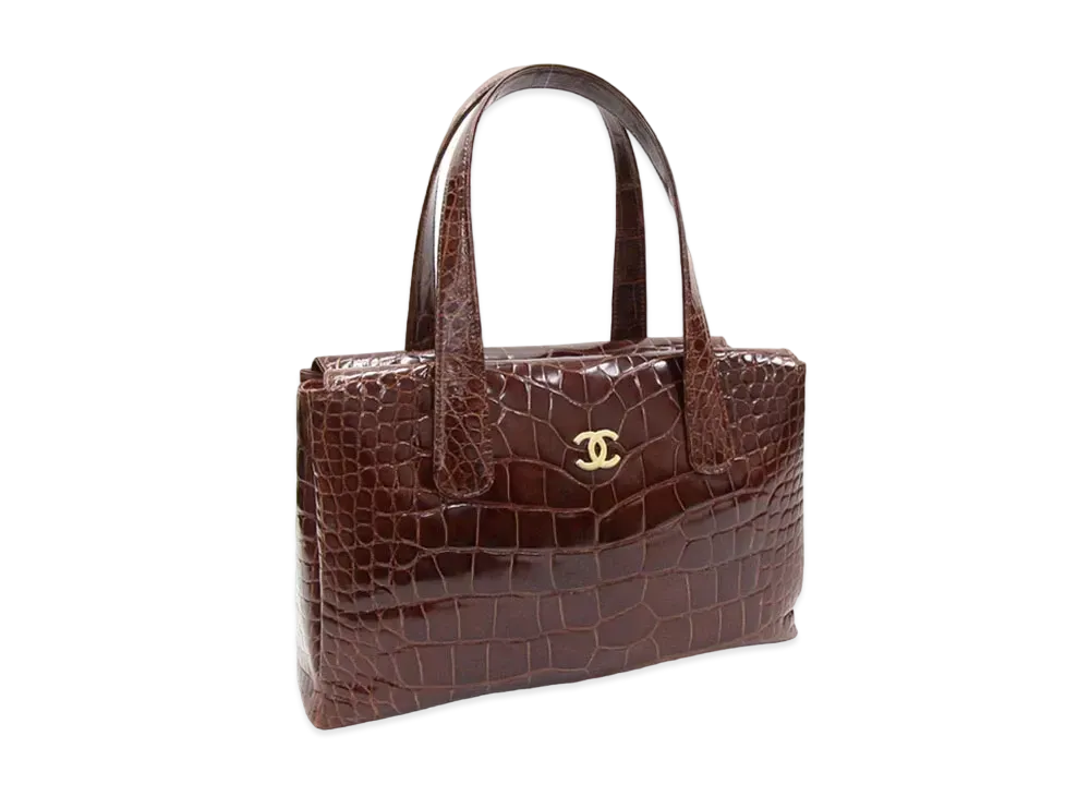 CHANEL Coco Mark Crocodile Hand Bag "Brown"