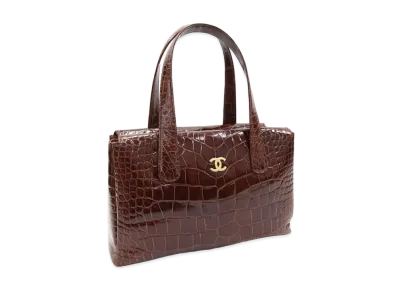 CHANEL Coco Mark Crocodile Hand Bag "Brown"