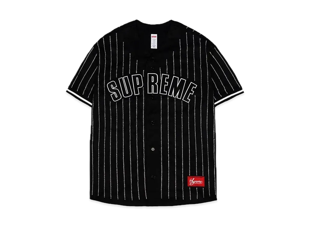Supreme Rhinestone Stripe Baseball Jersey "Black"