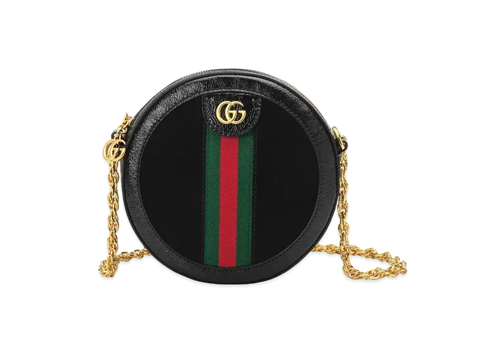 GUCCI Ophidia Mini Round Shoulder Bag "Black Suede"