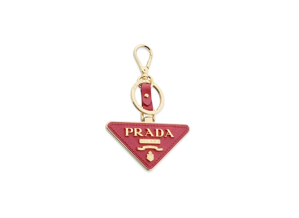 PRADA Triangle Saffiano Key Ring "Peonia"
