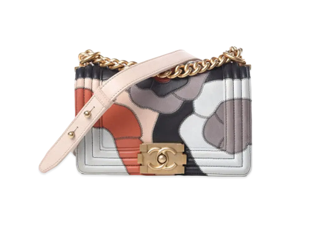 CHANEL Lamb Skin Boy Chanel Camelia Shoulder Bag