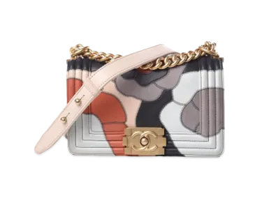 CHANEL Lamb Skin Boy Chanel Camelia Shoulder Bag
