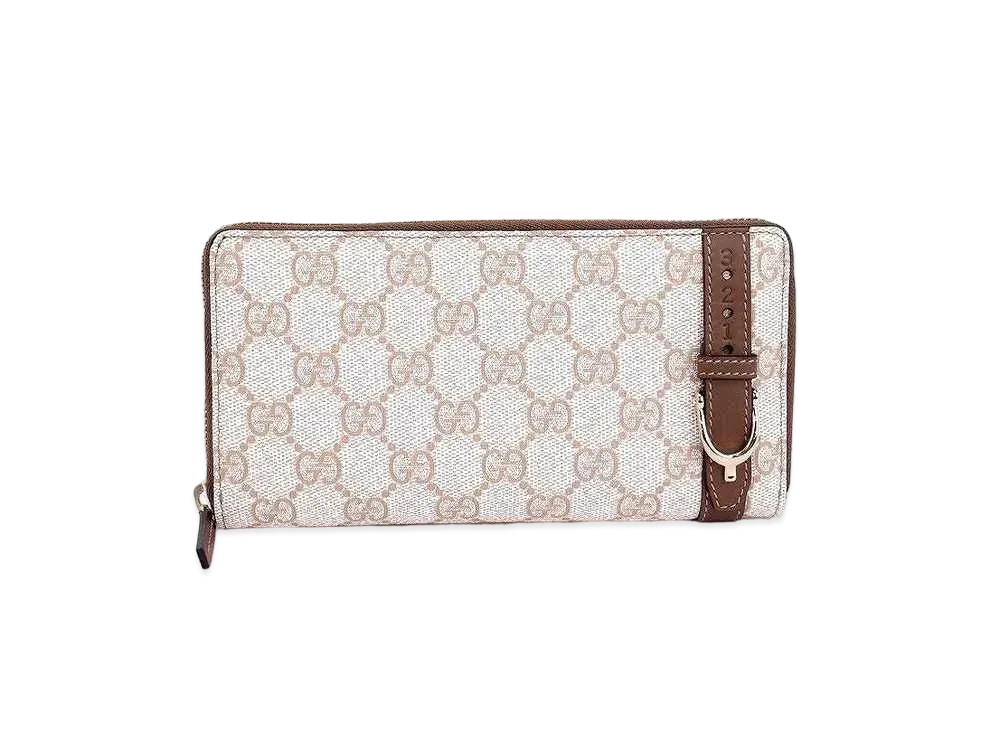 GUCCI Gucci Nice GG Plus Zip Around Wallet "White/Brown"