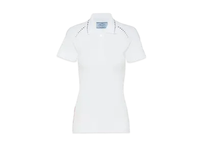 PRADA Soft Reck Poliester Polo Shirt "White"