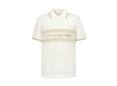 DIOR Polo Shirt Technical Cotton Jersey & Metallic Yarn "White"