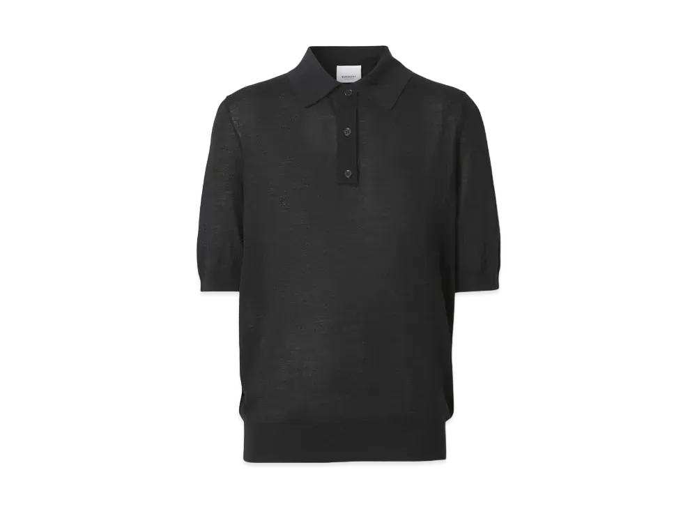 Burberry Monogram Wool Silk Cashmere Polo Shirt "Black"