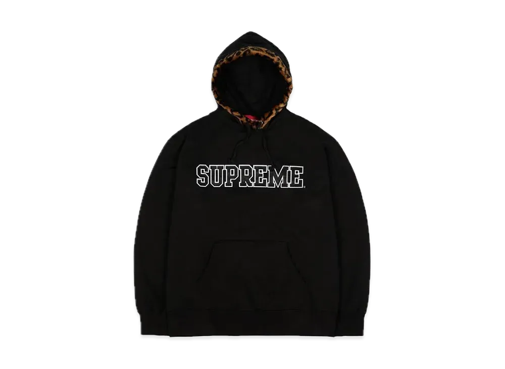 Supreme Leopard Trim Hooded Sweatshirt "Black"