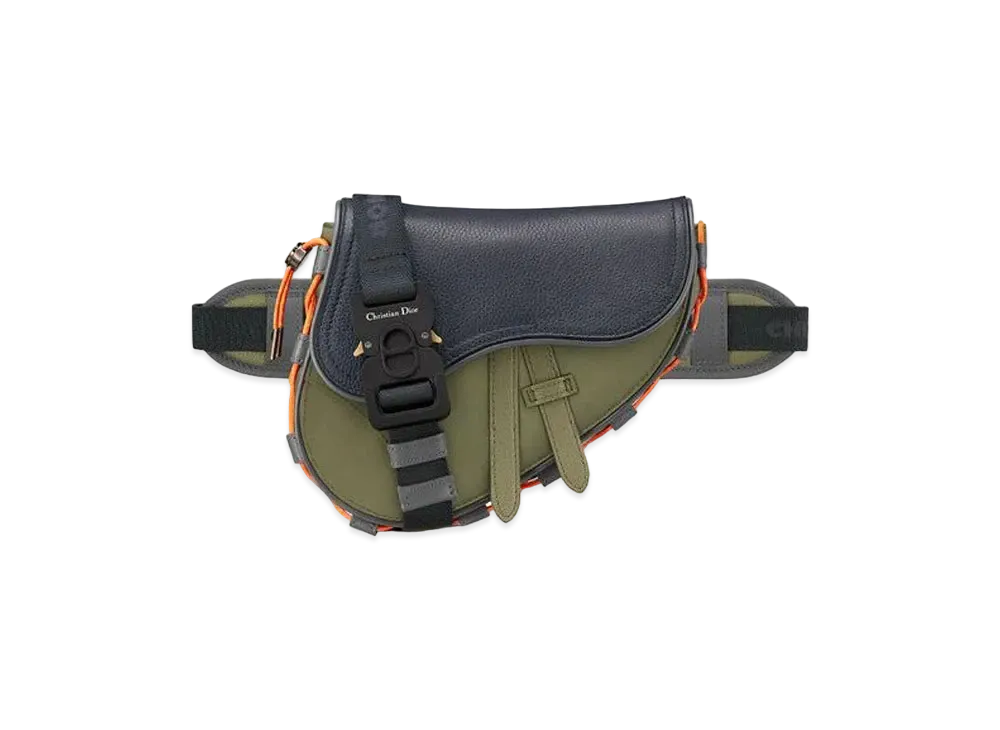 Dior x Sacai Saddle Mini Bag Technical Fabric & Grained Calafskin "Khaki"
