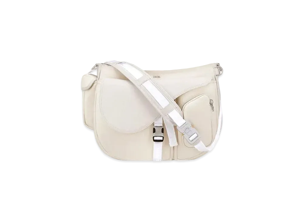 Dior x Sacai Saddle SoftBag Technical Fabric & Grained Calafskin "White"