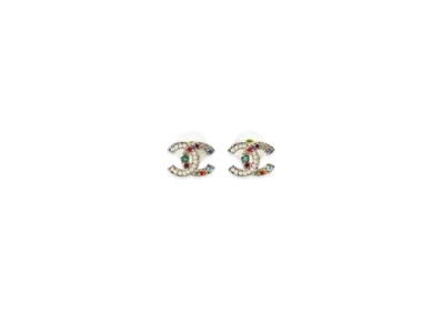 CHANEL Coco Mark Rhinestone Earrings "Multicolor"