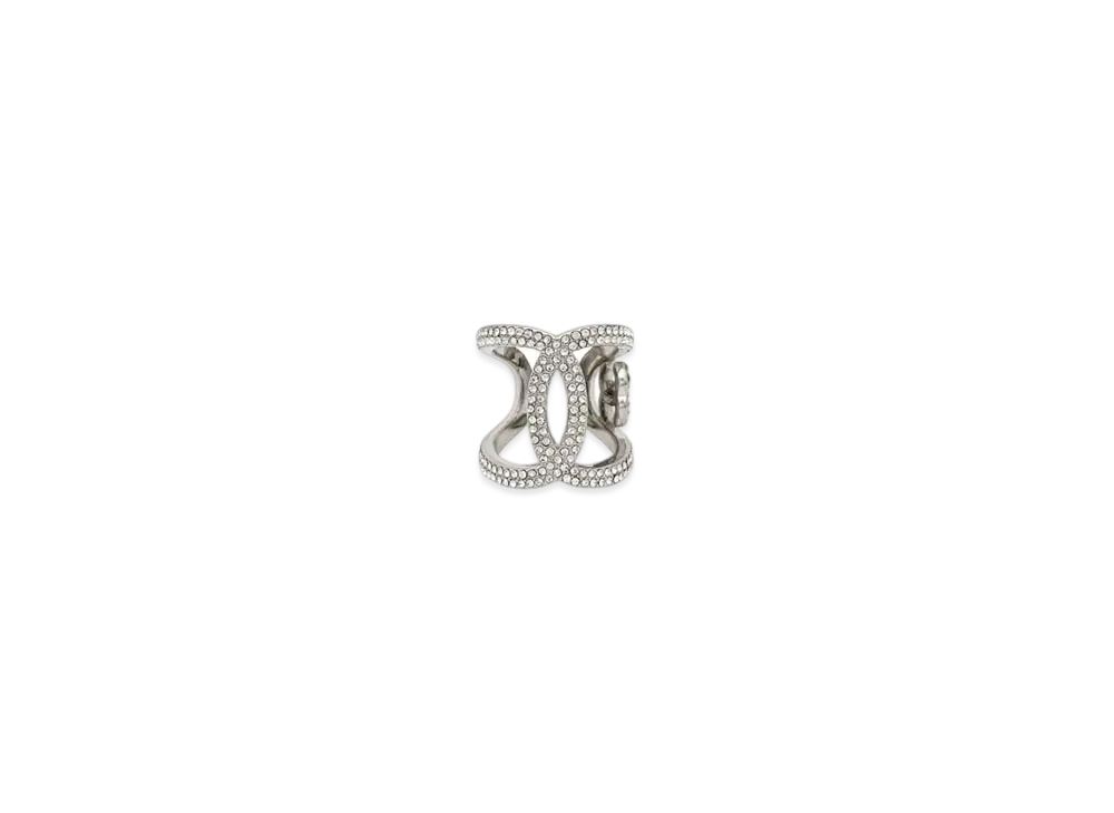 CHANEL Coco Mark Rhinestone Ring "Silver"