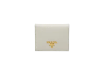 PRADA Small Saffiano Leather Wallet "White/Astral Blue"
