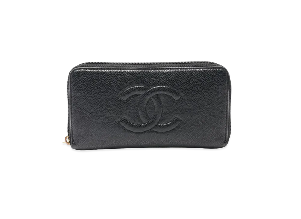 CHANEL Caviar Skin Coco Mark Zip Around Wallet "Black"