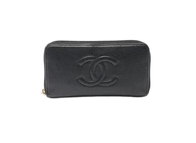 CHANEL Caviar Skin Coco Mark Zip Around Wallet "Black"