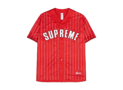 Supreme Rhinestone Stripe Baseball Jersey "Red"