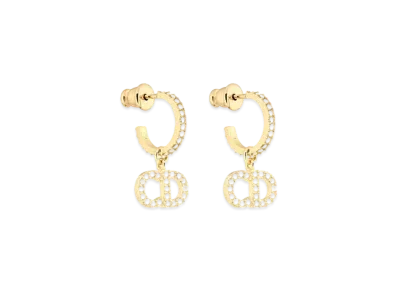 Dior Clair D Lune Earrings Gold-Finish Metal and White Crystals "Gold"