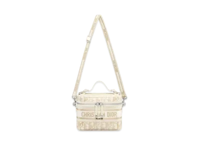 Dior Small Diortravel Vanity Case With Shoulder Strap Gold-Tone Dior Oblique Embroidery "Natural"