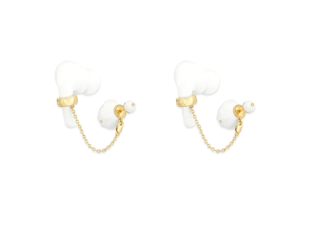 Dior D-Vibe DIOR Tribales Earrings FOR Headphones Gold-Finish Metal With White Matte Lacquer Pearls "Gold"