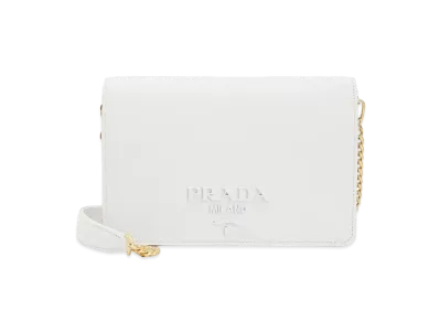 PRADA Saffiano Chain Wallet "Bianco"
