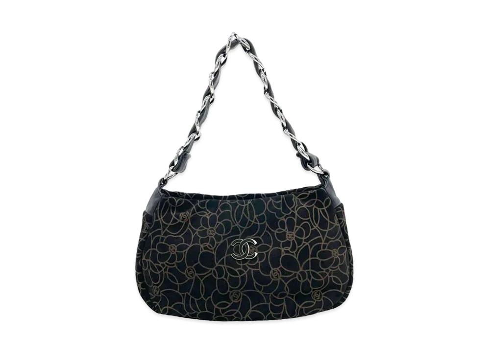 CHANEL Camellia Suede One Shoulder Bag "Black"