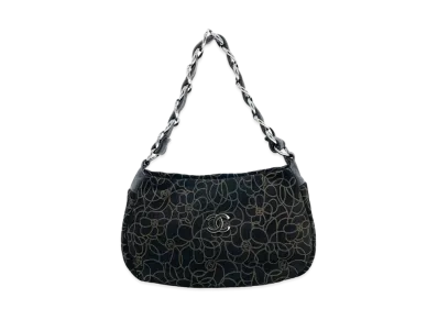 CHANEL Camellia Suede One Shoulder Bag "Black"