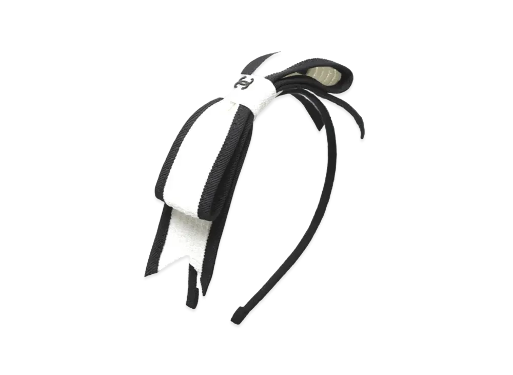 CHANEL Headband Fantasy Straw & Grosgrain "White/Black"