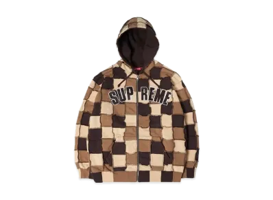 Supreme Reverse Patchwork Zip Up Hooded Sweatshirt "Brown"