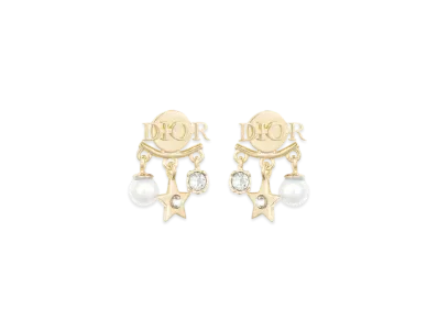 Dior Dio(R)Evolution Earrings Gold-Finish Metal with White Resin Pearls and White Crystals "Gold"