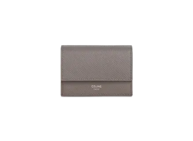 CELINE Folded Wallet In Grained Calfskin Silver Logo "Pebble"