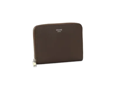 CELINE Compact zipped wallet in Grained calfskin "Brown"
