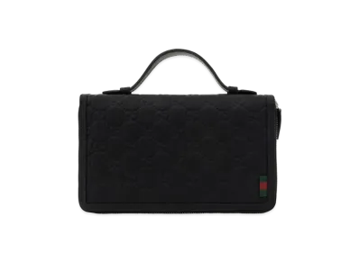 GUCCI Rubber Coating Leather W Zip Travel Case "Black"