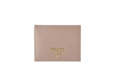 PRADA Small Saffiano Leather Wallet "Cipria/Fuoco"