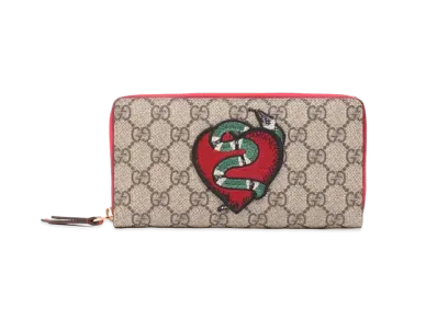 GUCCI GG Supreme Snake Heart Zip Around Wallet