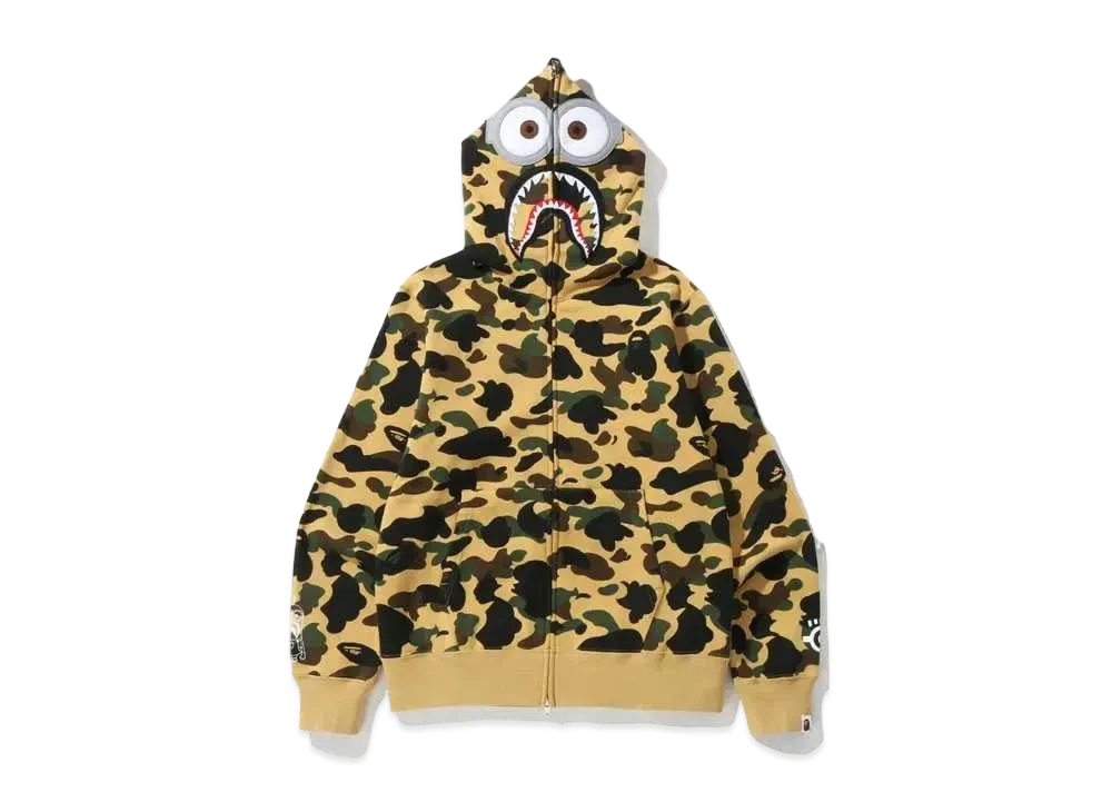 A BATHING APE MINIONS 1ST CAMO SHARK FULL ZIP HOODIE "Yellow"