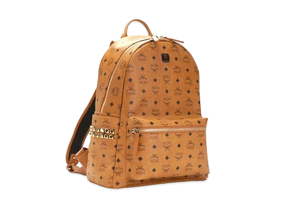 MCM Stark Side Studs Backpack In Visetos "Cognac"