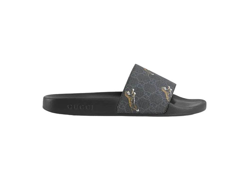 グッチ GGスプリーム メンズ タイガー スライドサンダル "ブラック" 407345 G0K00 1084