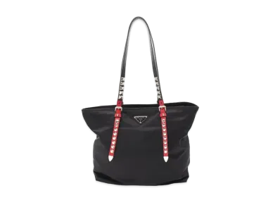 PRADA New Vela Studs Nylon Tote Bag "Black"
