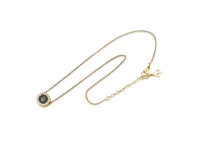 Dior Logo Rhinestone Oval Necklace "Gold"