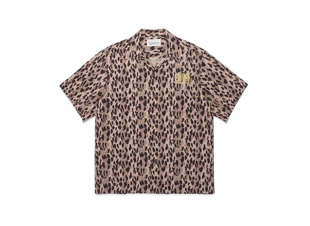 WACKO MARIA MR.BROTHERS CUT CLUB / LEOPARD OPEN COLLAR SHIRT "Brown"