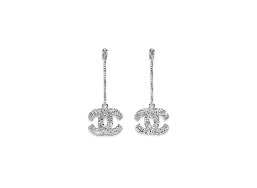CHANEL Coco Mark Crystal Earrings "Silver"