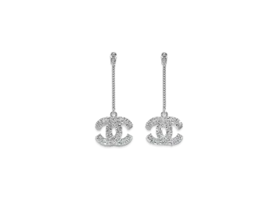 CHANEL Coco Mark Crystal Earrings "Silver"