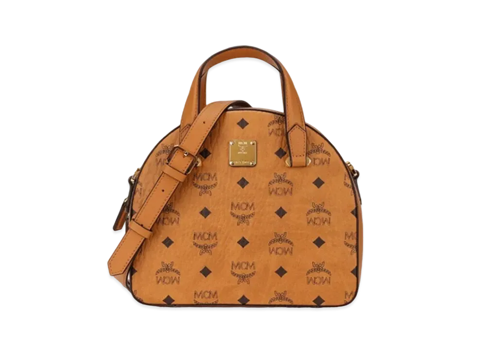MCM Aren Half Moon Tote In Visetos Original "Cognac"
