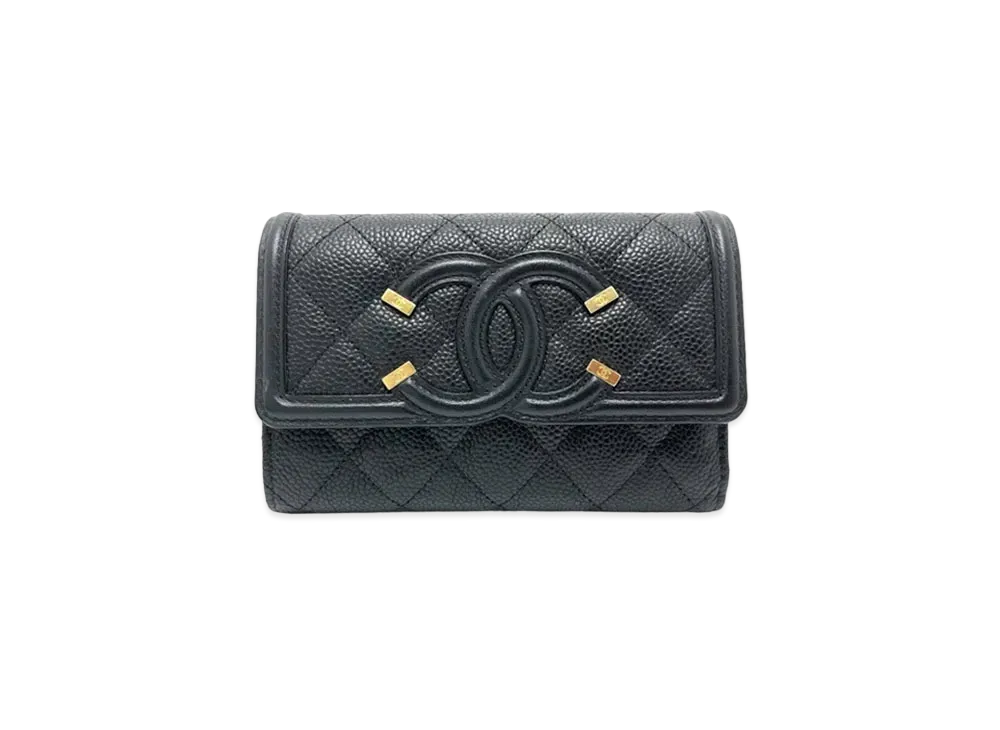 CHANEL Caviar Skin Matelasse CC Filigree Medium Wallet "Black"