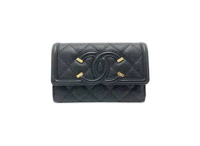 CHANEL Caviar Skin Matelasse CC Filigree Medium Wallet "Black"
