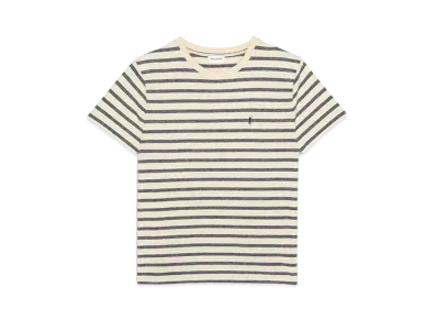 Saint Laurent Striped Monogram T-shirt In Jersey "Naturel et Marine"