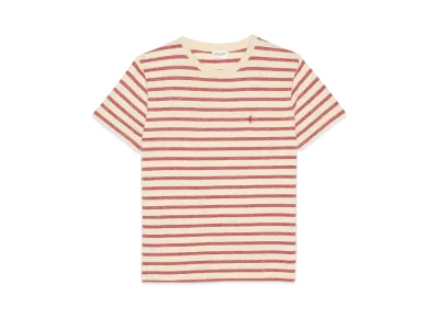 Saint Laurent Striped Monogram T-shirt In Jersey "Naturel et Rouge"