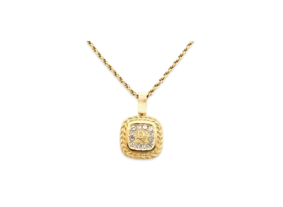 Dior Logo Rhinestone Square Necklace "Gold"
